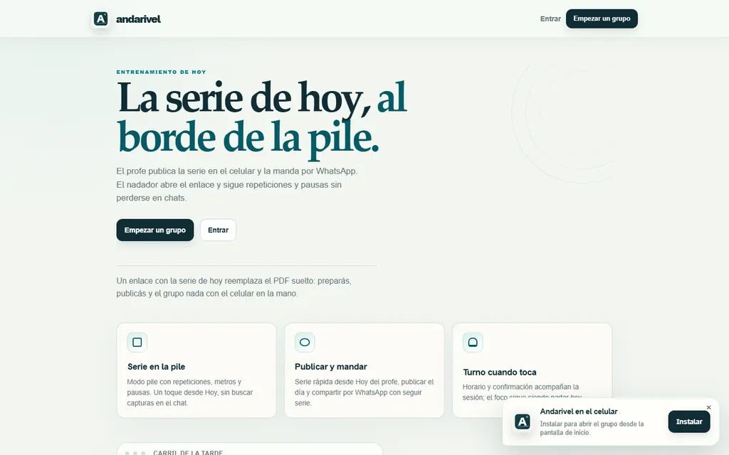 Andarivel, captura de la web