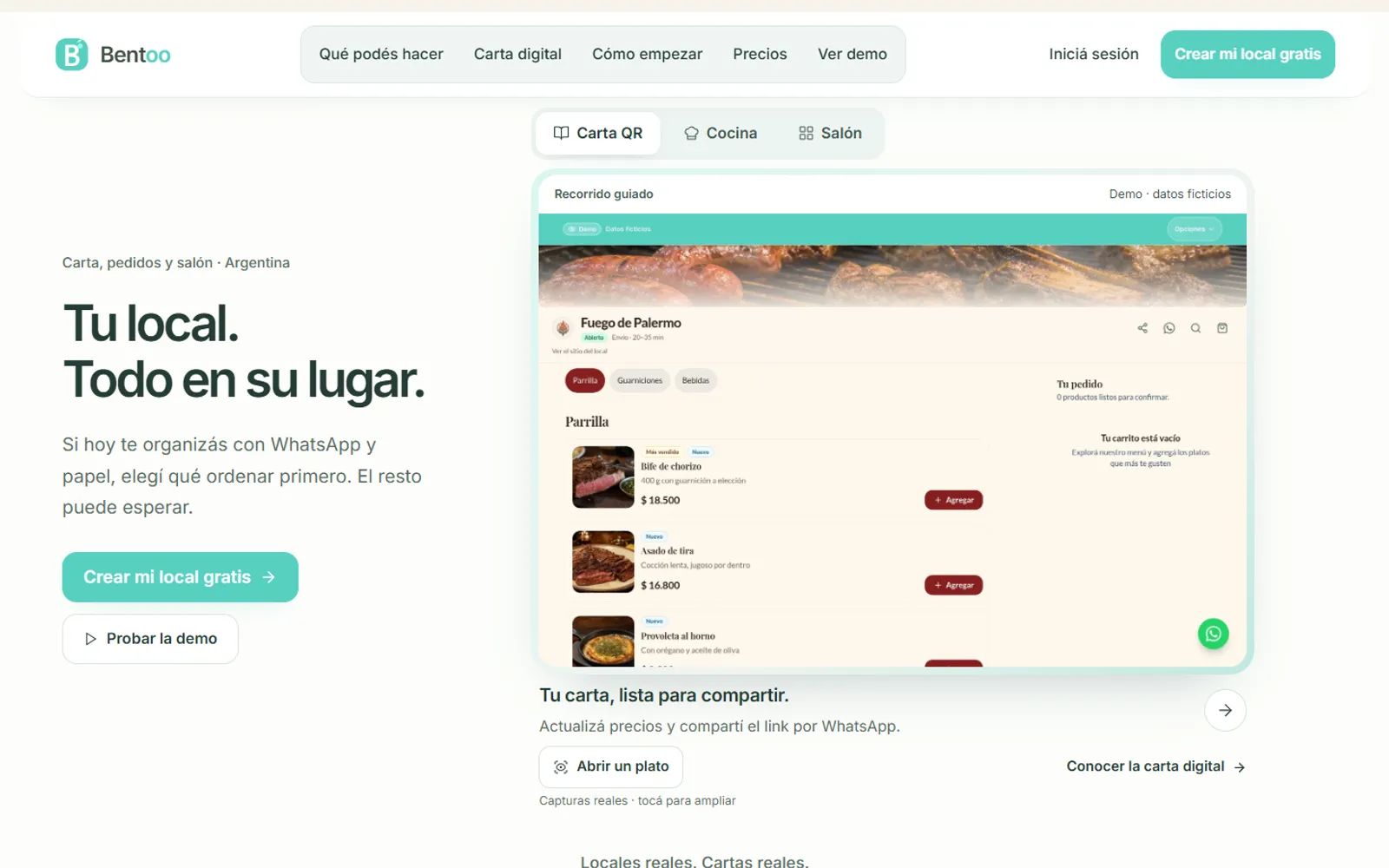 Bentoo, captura de la web