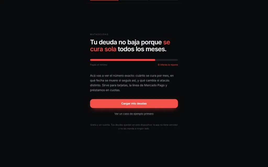 Matadeudas, captura de la web